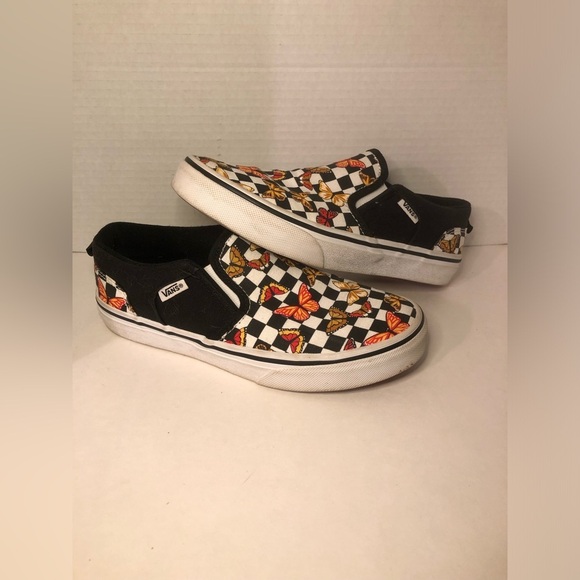 Vans Kids Slip-On Butterfly Checkered Shoes - Black and Multicolor - Picture 15 of 16
